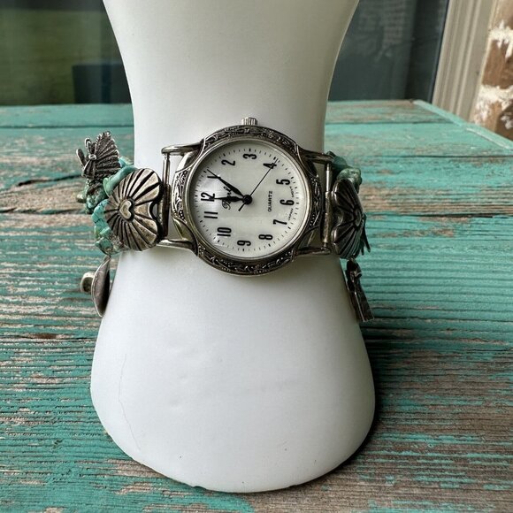 VTG‎ Phillip Guerro PTG Watch Bracelet 5.5 Inch Turquoise Sterling 53.9g Video main image 5